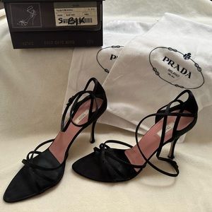 VGUC Black Satin Prada Ankle-Strap High-Heel Sandals
